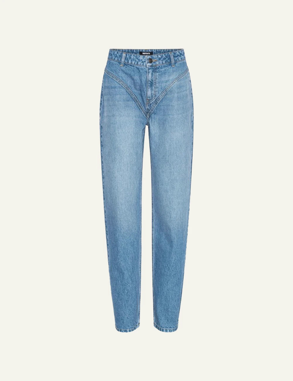 Rotate blue high waist cutline jeans with curved seam detail product view