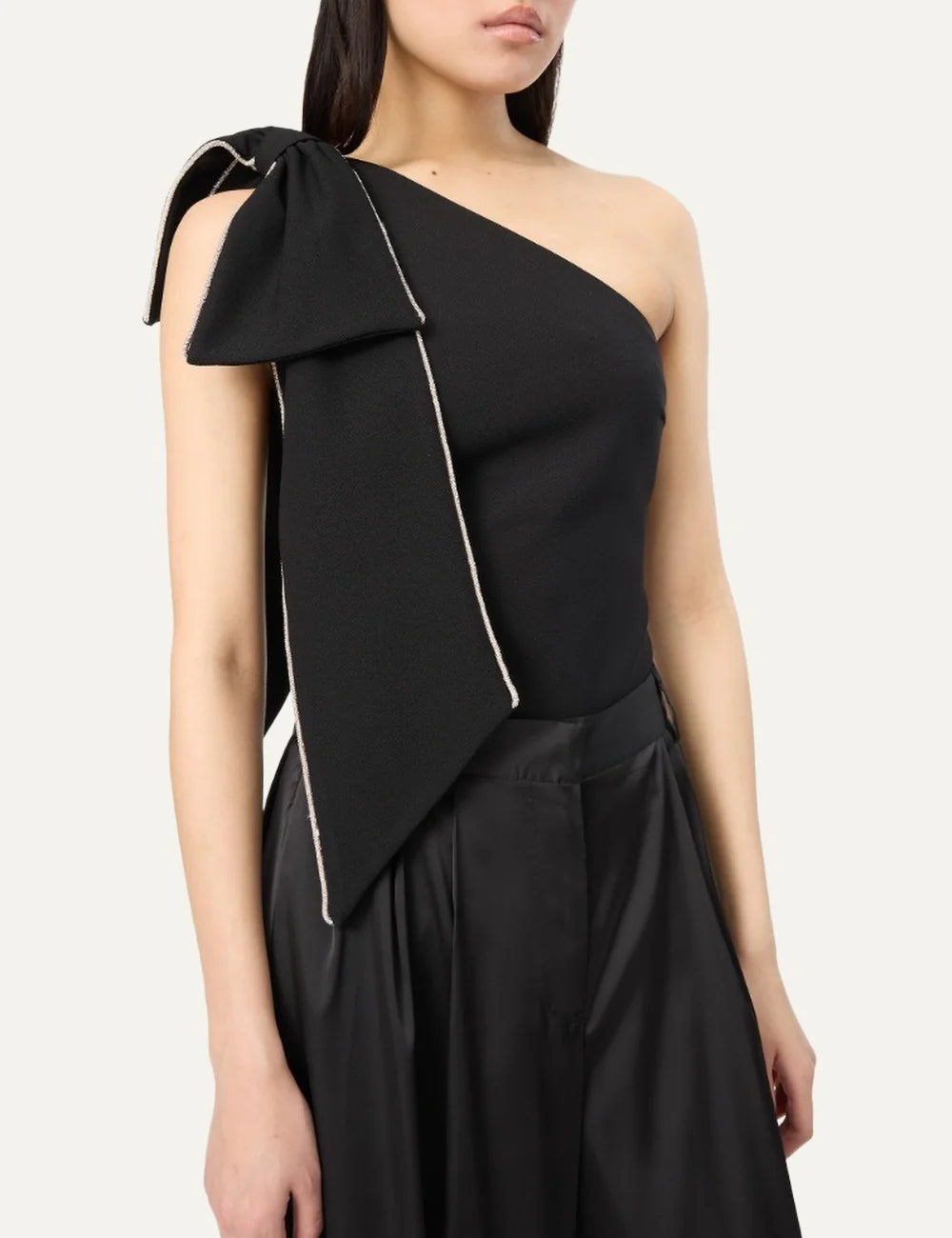 Rotate women brown fitted mini dress with high neck and voluminous satin peplum hem detail