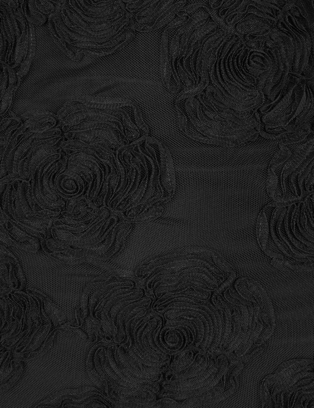 Rotate women black mesh mini dress with embroidered floral details and flared sleeves detail