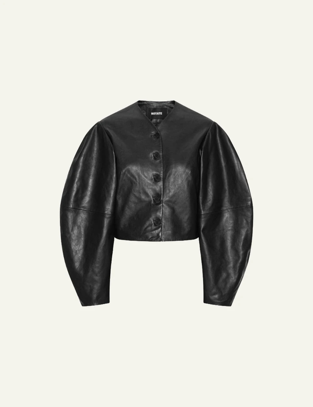 ROTATE black cropped lamb leather jacket with voluminous sleeves