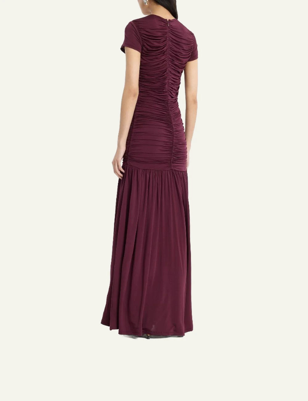 Rotate Gathered Maxi Dress bordeaux me ruching details back view
