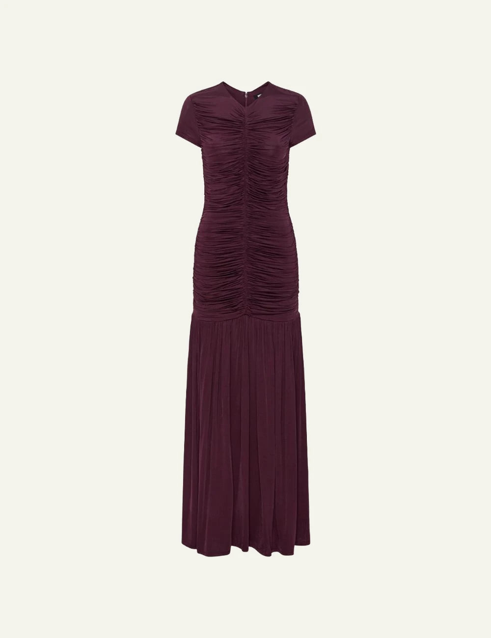 Rotate Gathered Maxi Dress bordeaux me ruching details front view