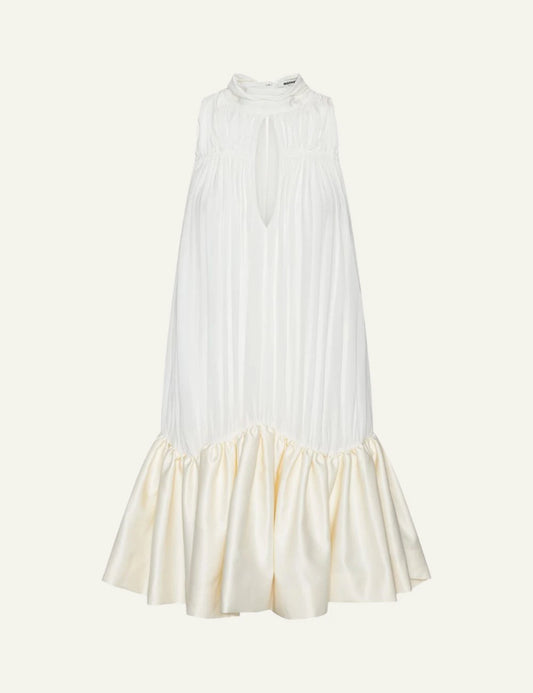 rotate gathered mini dress white egret front flat view