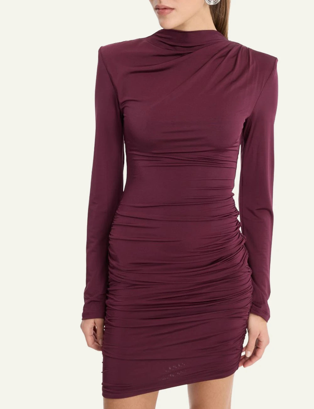 Rotate Drapey Mini Dress bordeaux me draped details front model view