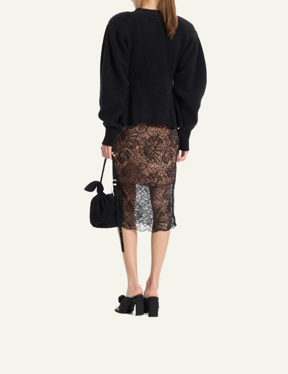 Rotate Lace Midi Pencil Skirt black me floral lace detail back view