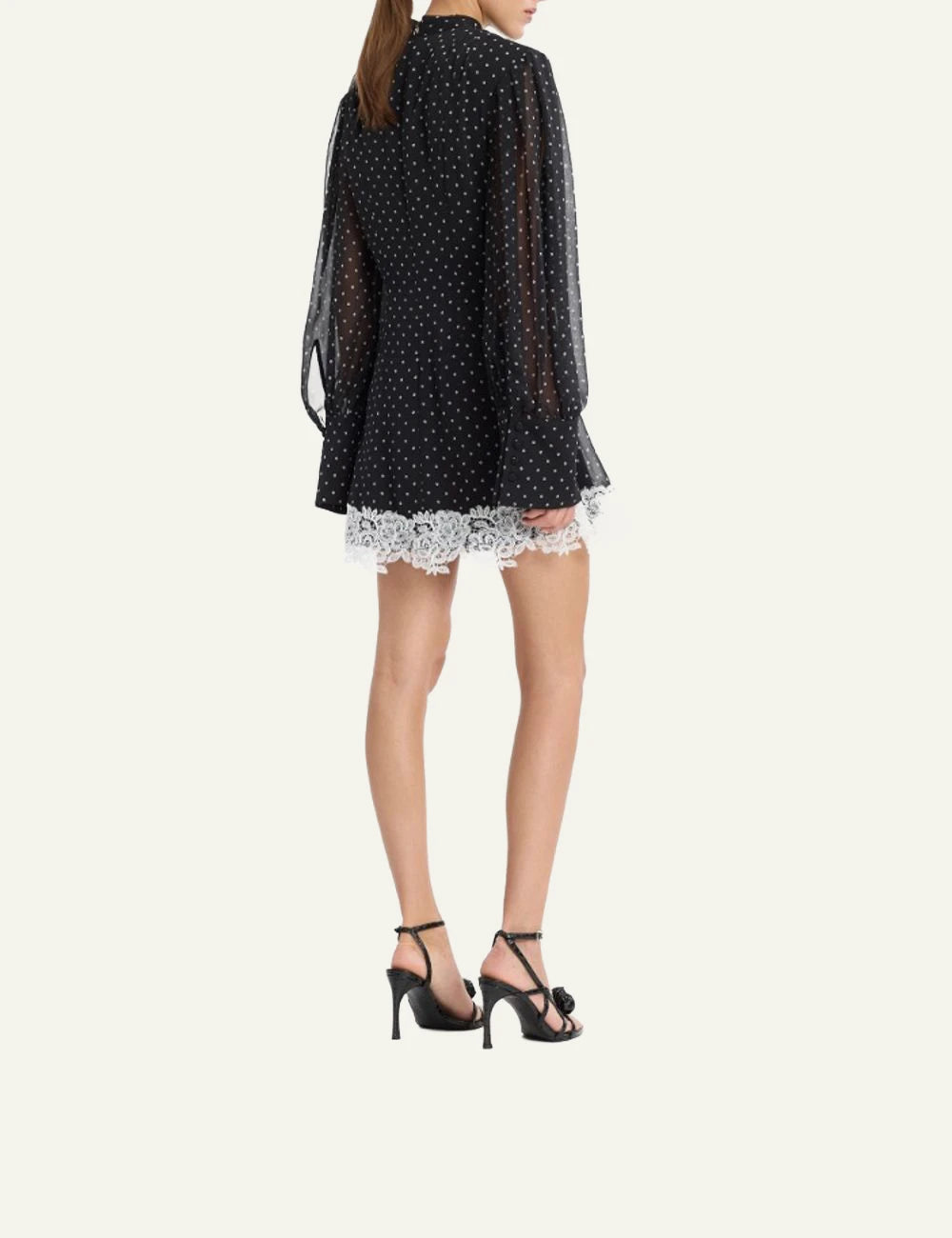 Rotate black polka dot mini dress with lace hem back view