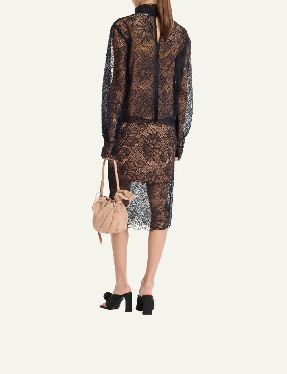 Rotate Lace Long Sleeve Blouse black me floral lace pattern back view