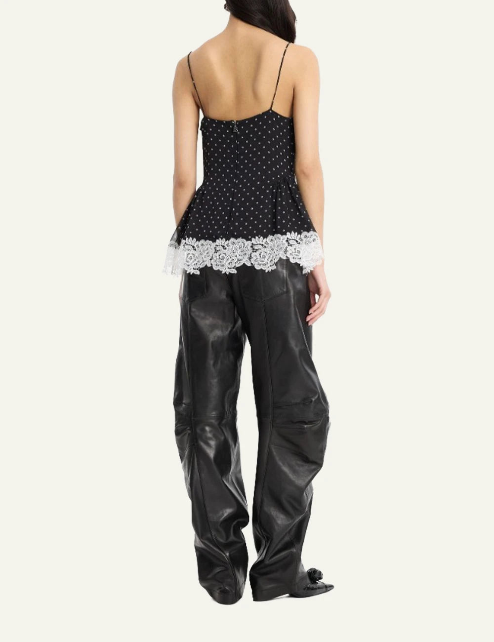Rotate black floral camisole top with lace hem back view 