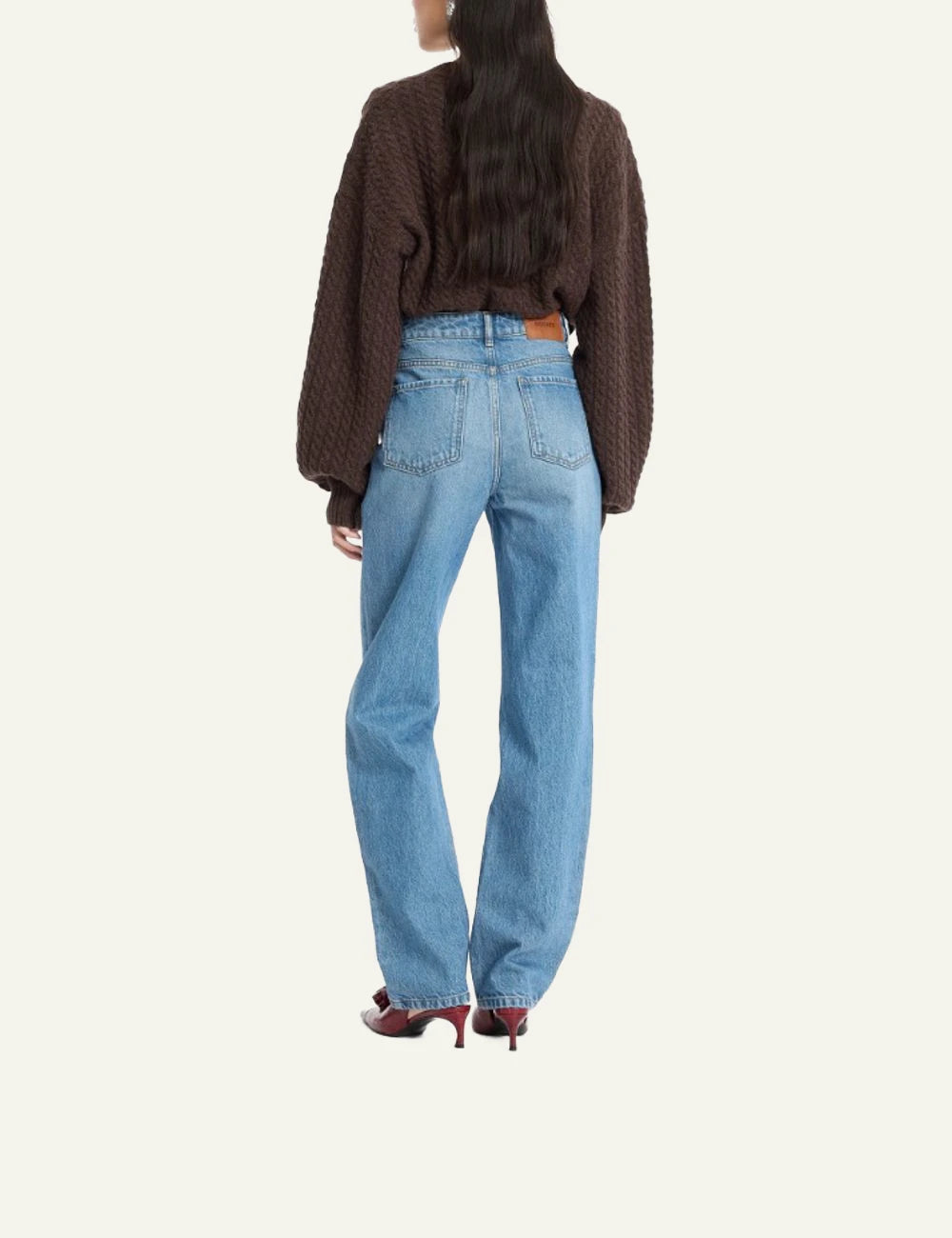 Rotate cable knit sweater dark brown back view