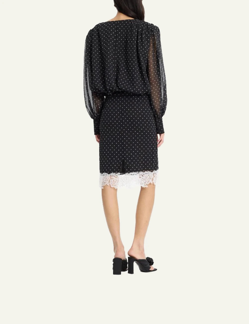 Rotate black floral pencil skirt with white lace hem back view