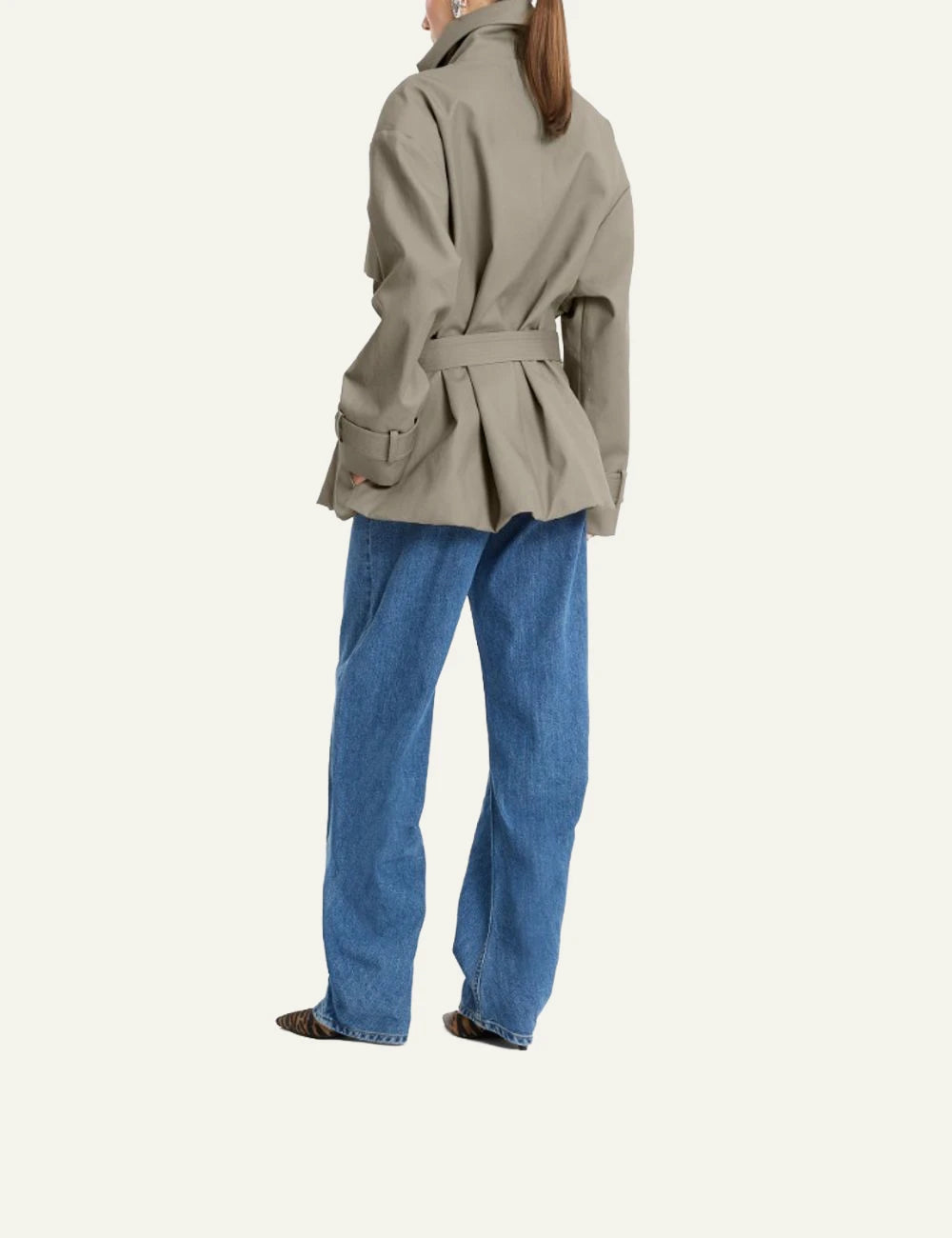 Rotate Short Trench Coat aluminum me belt kai high collar back view