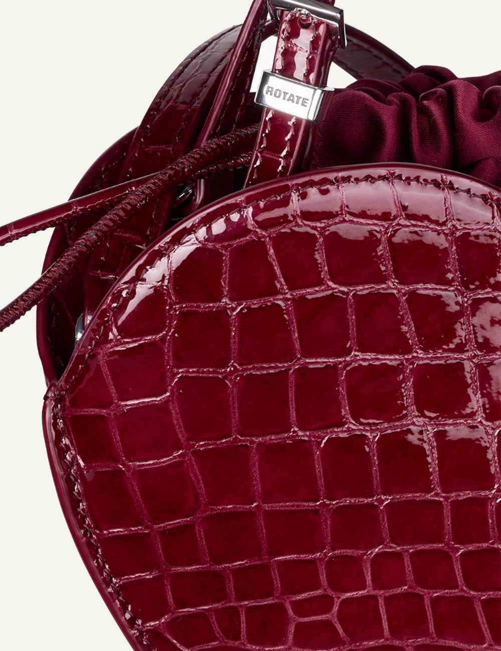 Rotate Heart Bag bordeaux croco leather tsanta close up details view