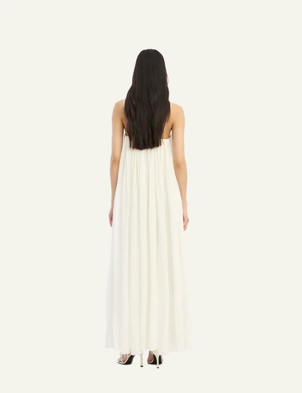 Rotate pleated midi strap dress white egret back model view