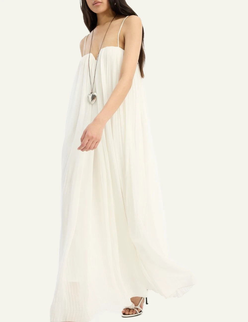 Rotate pleated midi strap dress white egret side model view