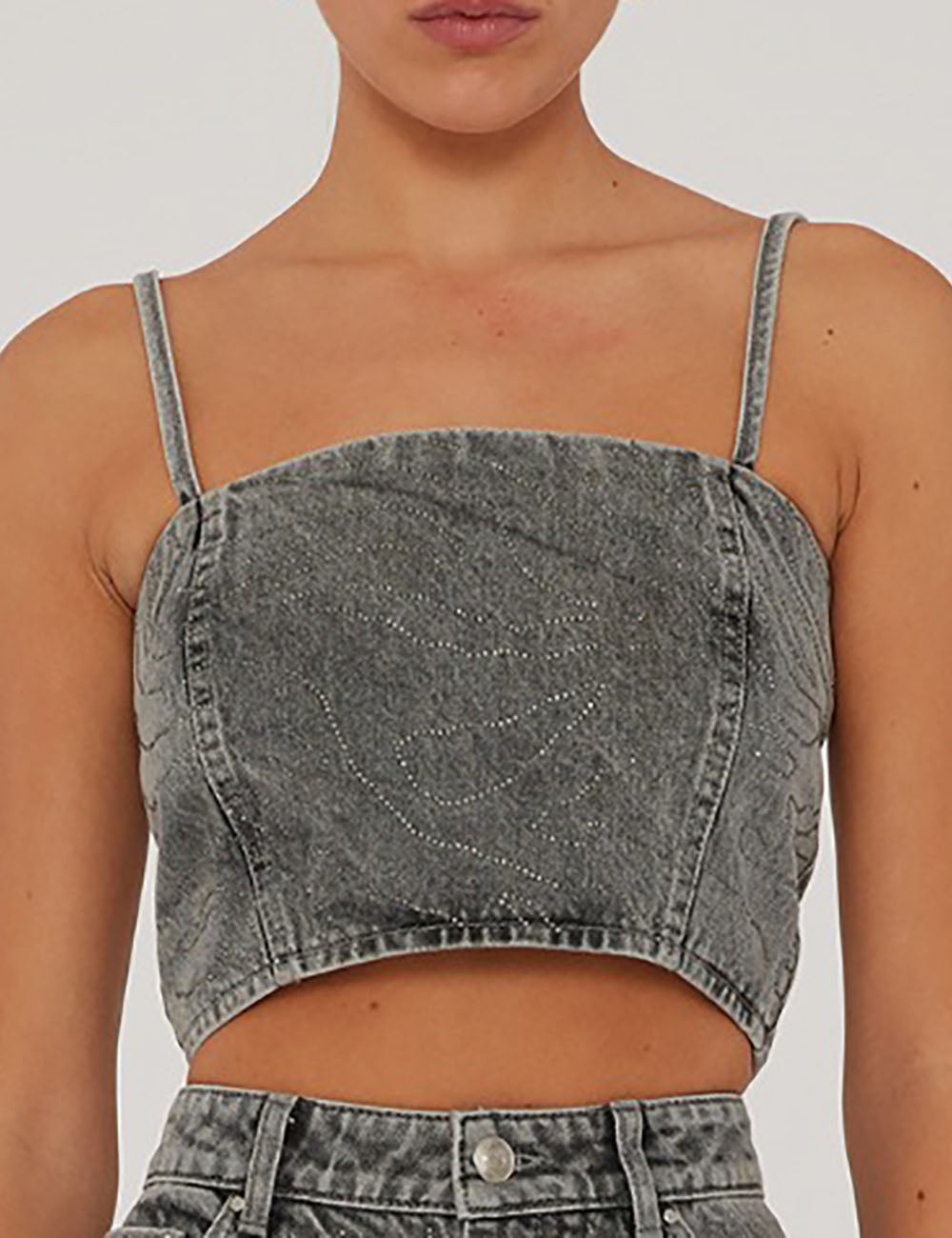 ROTATE RHINESTONE DENIM TOP ROTATE