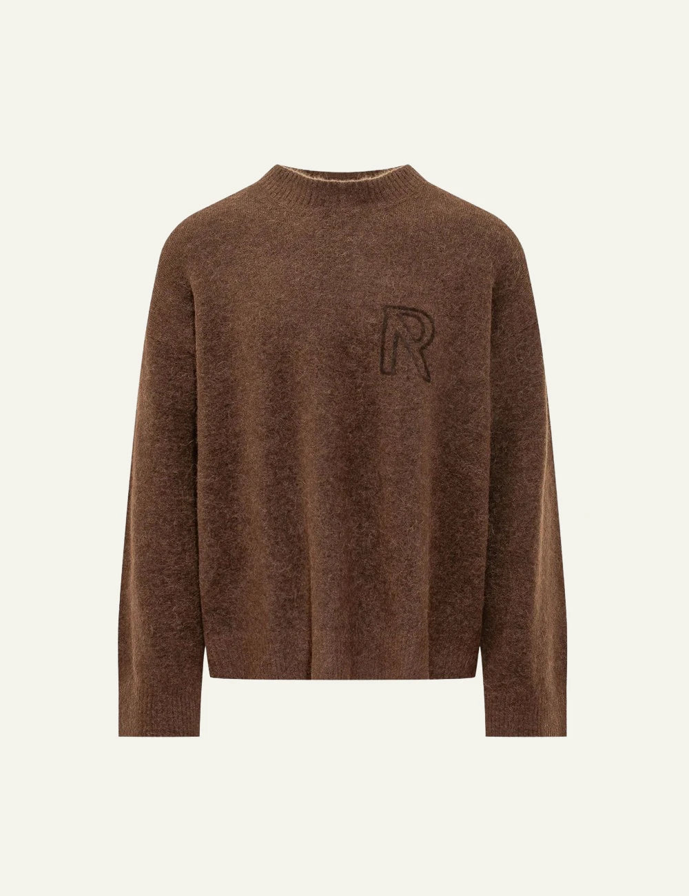 Rotate brown melange knit sweater logo detail front view