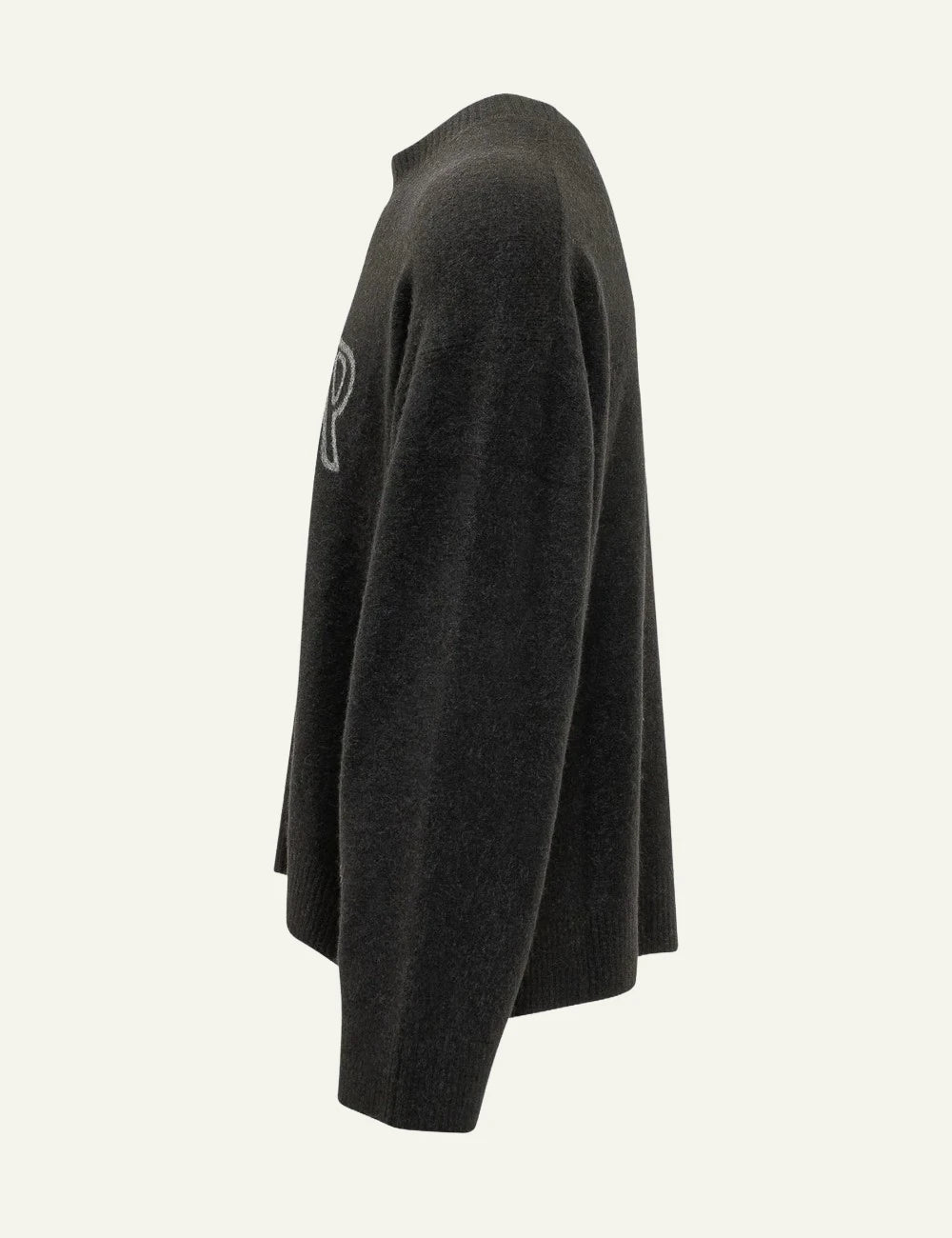 Rotate dark grey knit sweater embroidered logo side view
