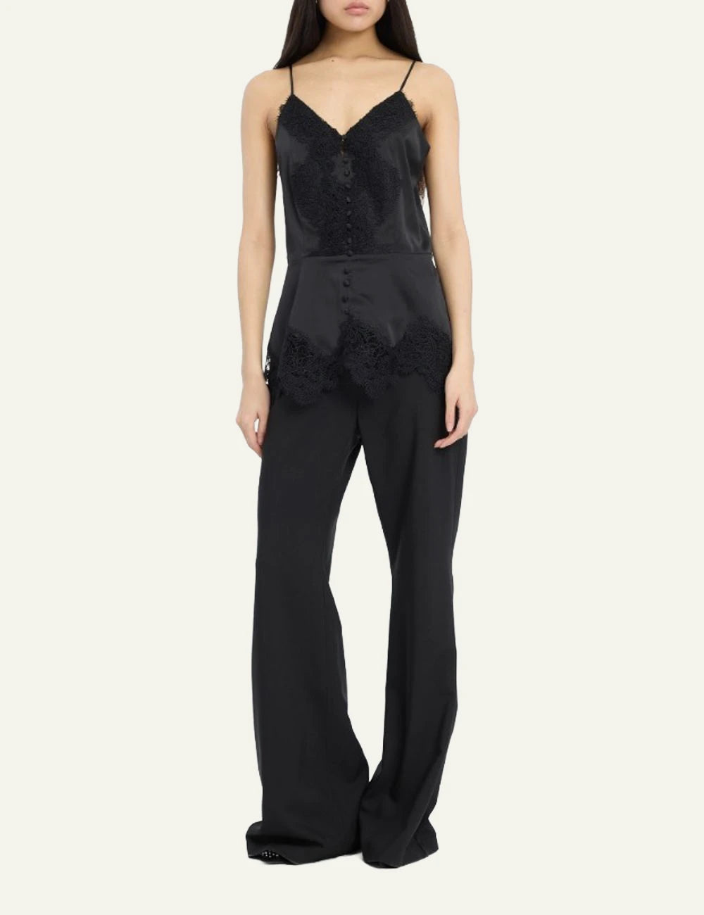 Women's Rotate black camisole lace top with V-neck and lace trim full 