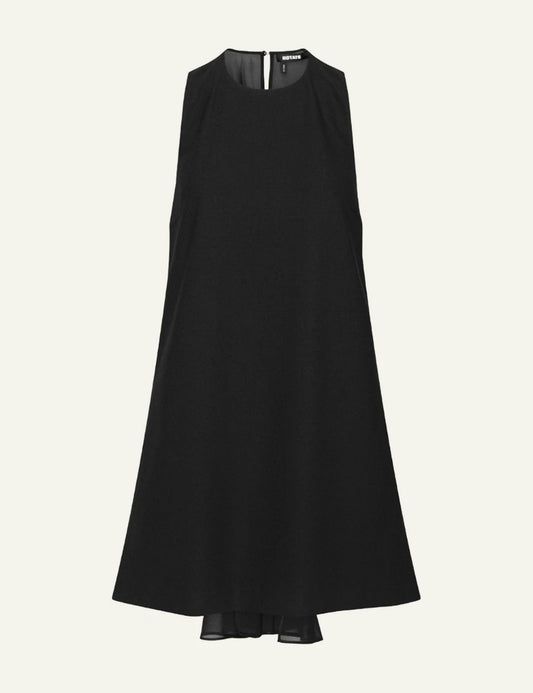 Women's Rotate black crepe A-line mini dress with open back and draped chiffon 