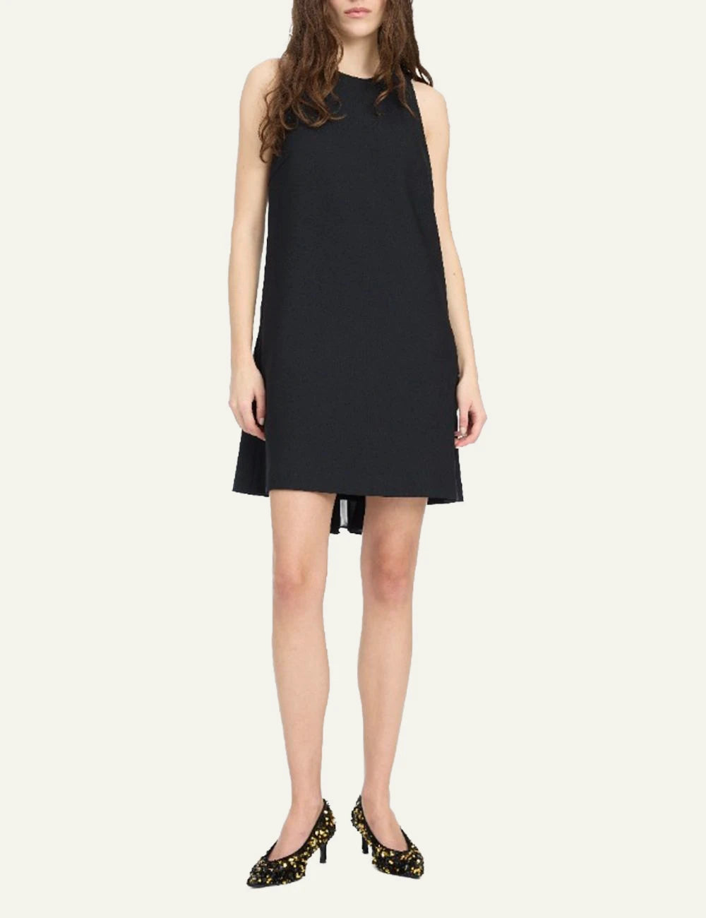 Women's Rotate black crepe A-line mini dress with open back and draped chiffon full body