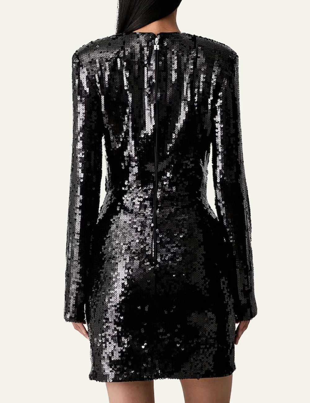 Women's Rotate black sequin mini dress with long sleeves and ruched back
