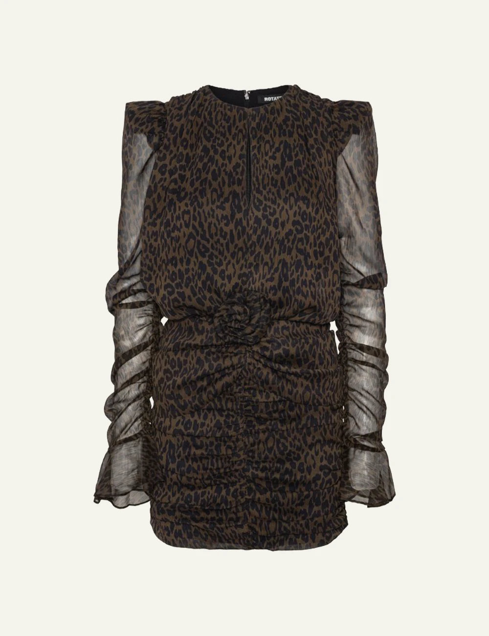 Women's Rotate dark brown leopard print ruched mini dress with floral waist 