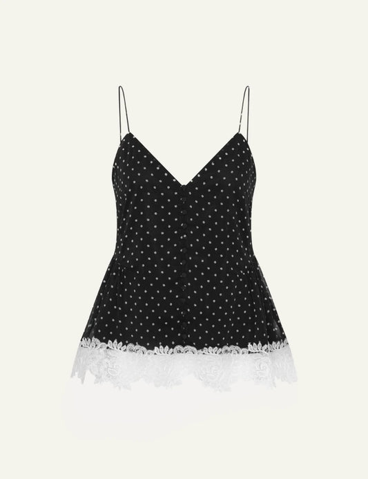 Rotate black floral camisole top with lace hem product view