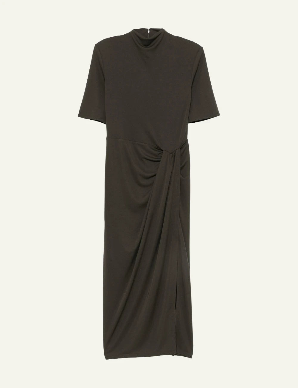 Women's Rotate olive green high neck draped maxi dress with front twist