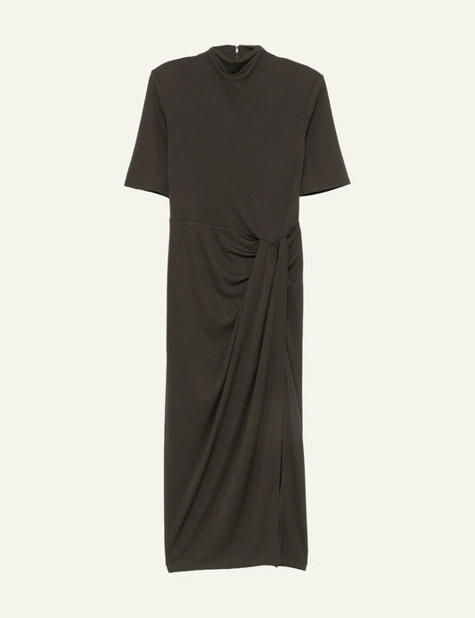 Women's Rotate olive green high neck draped maxi dress with front twist
