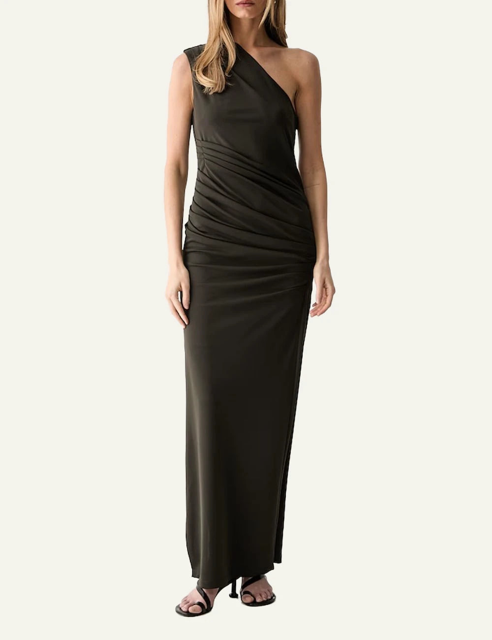 Women's Rotate olive green one-shoulder draped maxi dress