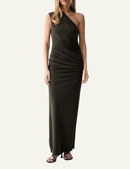 Women's Rotate olive green one-shoulder draped maxi dress