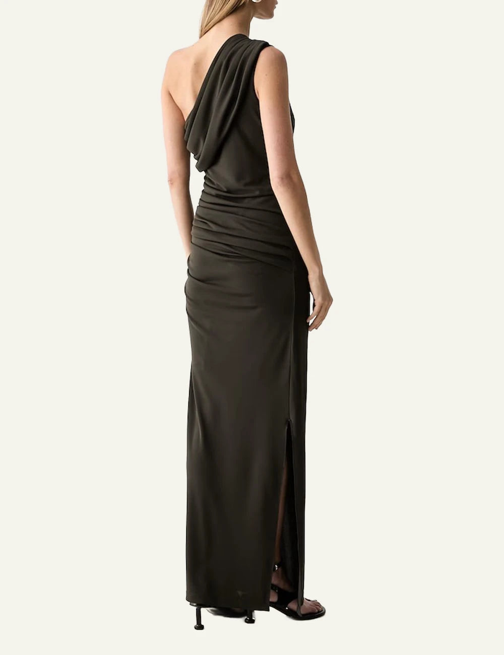 Women's Rotate olive green one-shoulder draped maxi dress back
