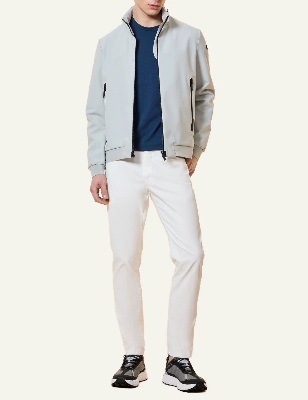 RRD five pocket pants white techno twill clean front full body view.