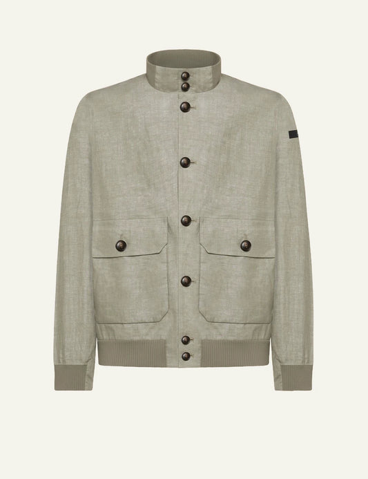 rrd linen membrane jacket light khaki stand collar horn buttons front view