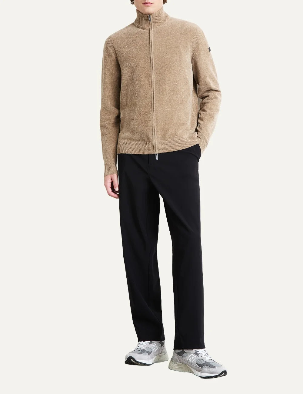 RRD men's beige chenille full zip cardigan full body