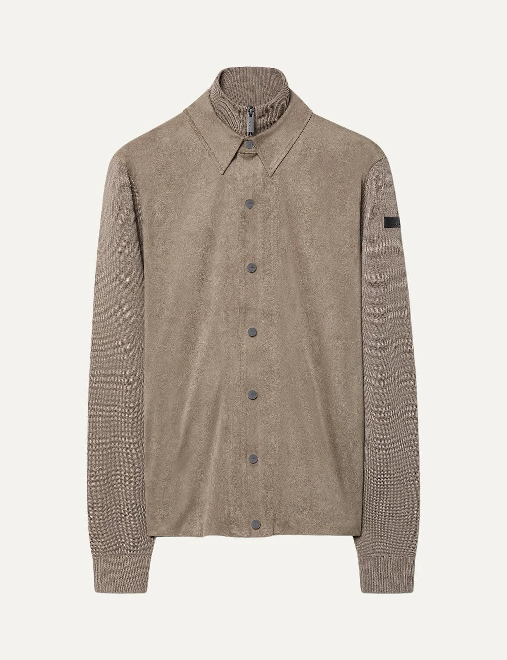 RRD men's beige eco suede hybrid overshirt with knit sleeves