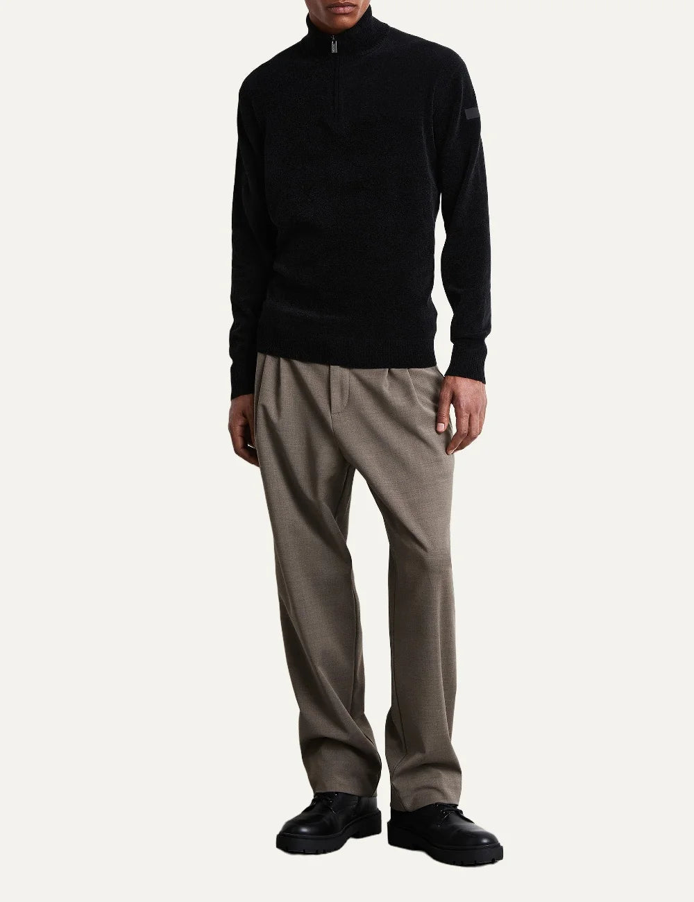 RRD men's black chenille half zip sweater full body