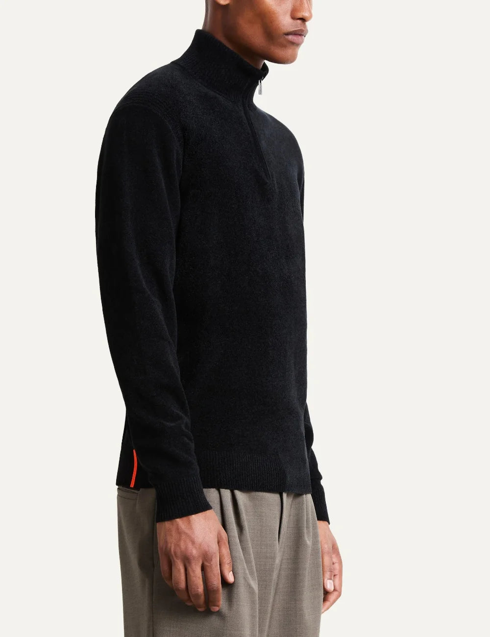 RRD men's black chenille half zip sweater side