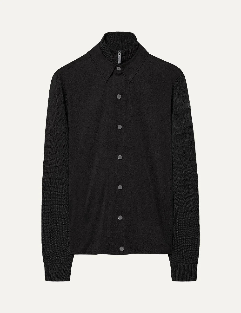 RRD men's black eco suede hybrid overshirt with knit sleeves