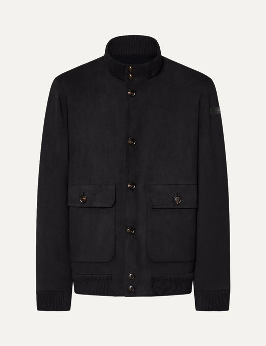 RRD men's black jacket with high collar and front flap pockets