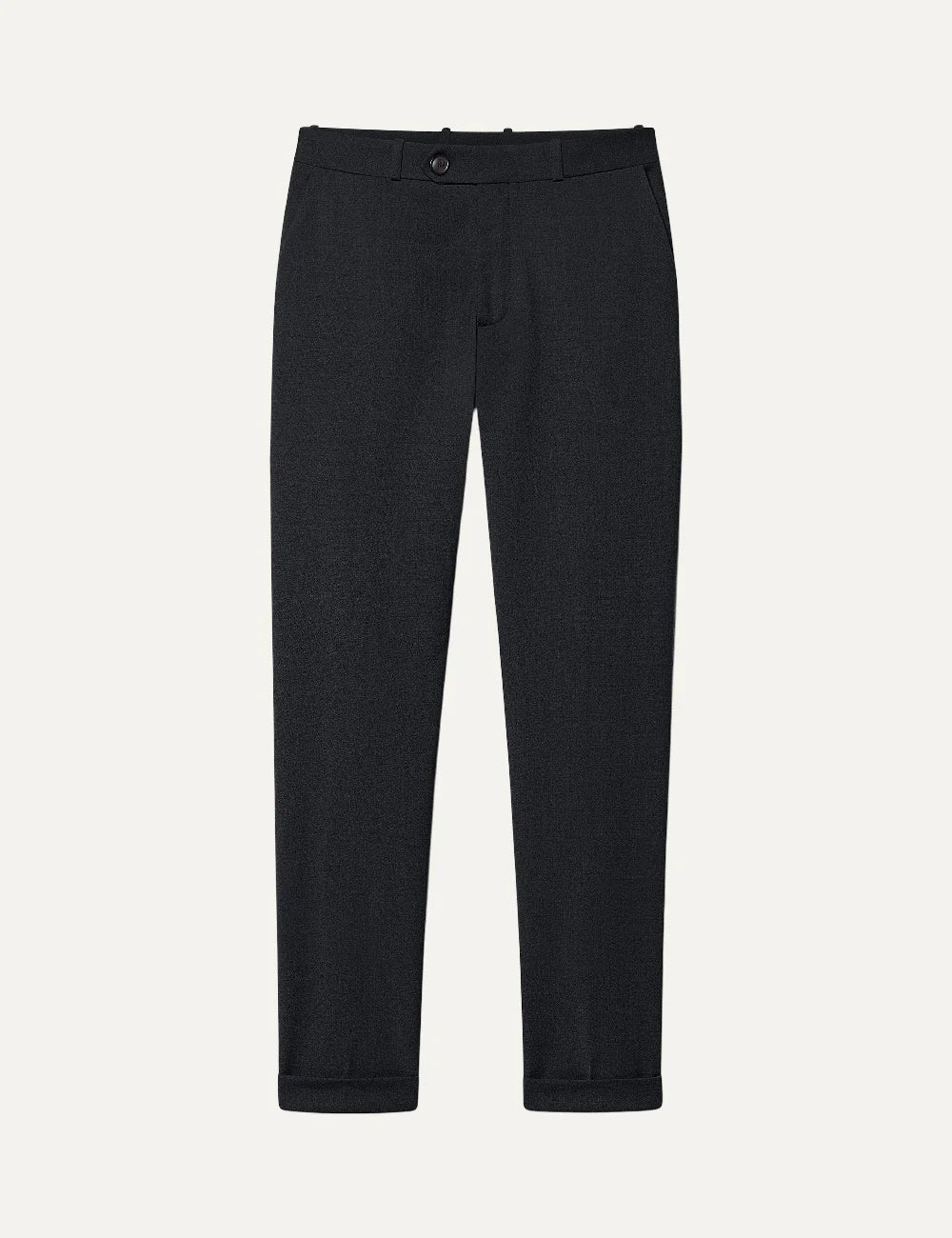 RRD men's black stretch technical wool chino trousers with slim fit and cuffed hems