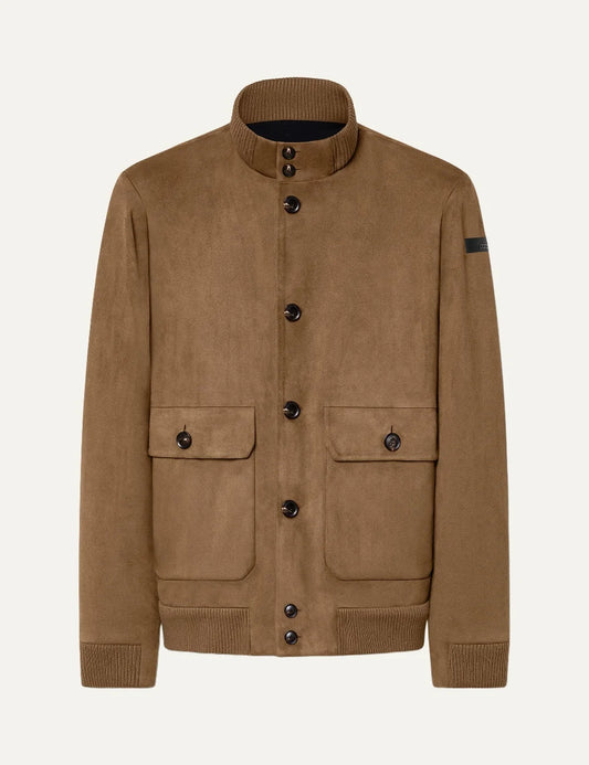 RRD men's brown jacket with high collar and front flap pockets