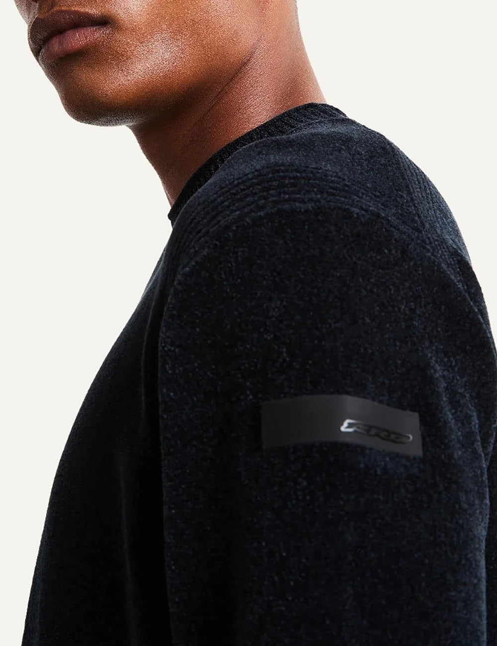 RRD men's dark blue chenille crew neck sweater side