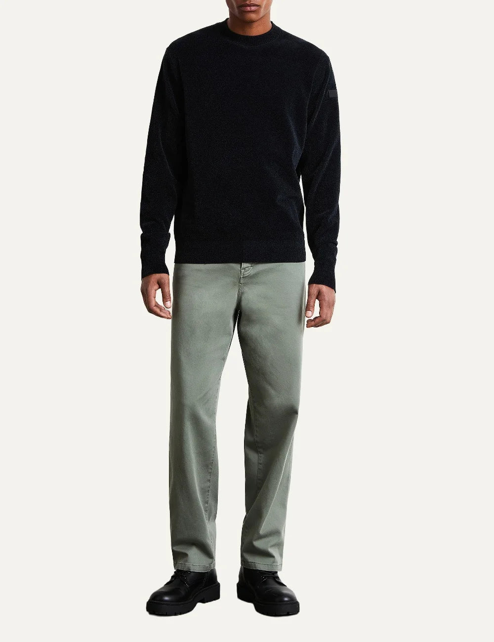 RRD men's dark blue chenille crew neck sweater full body