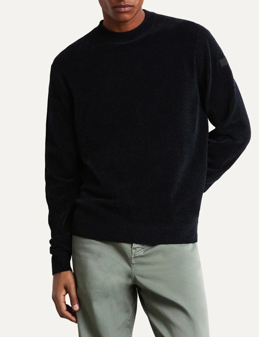 RRD men's dark blue chenille crew neck sweater model