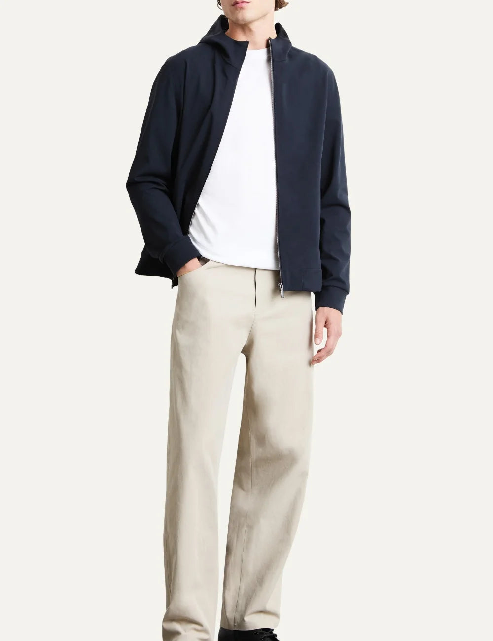 RRD men's dark blue technical hooded zip jacket full body