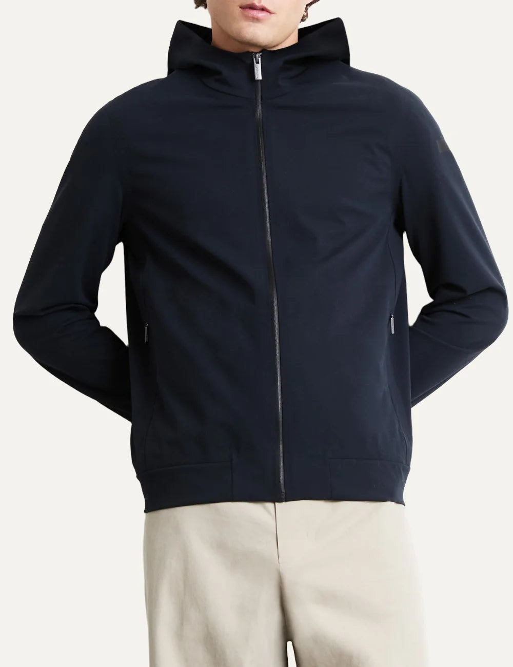 RRD men's dark blue technical hooded zip jacket model