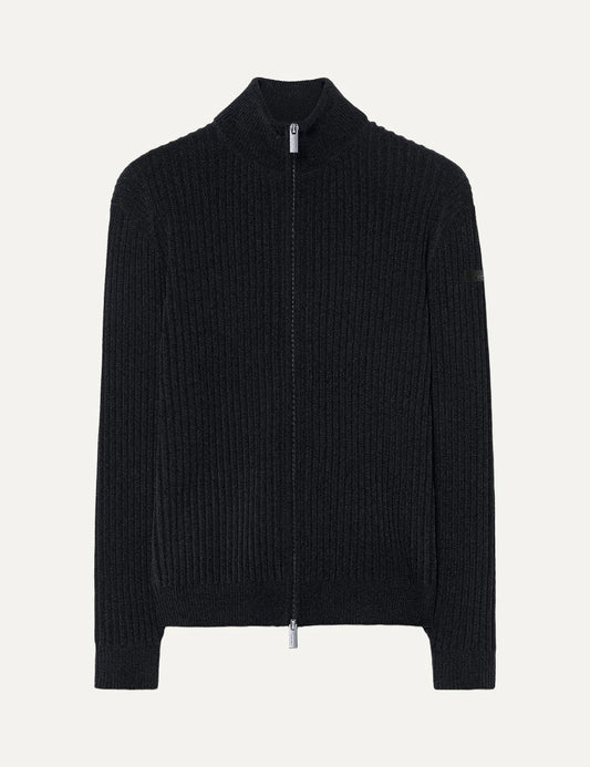 RRD men's dark grey ribbed full zip knit cardigan