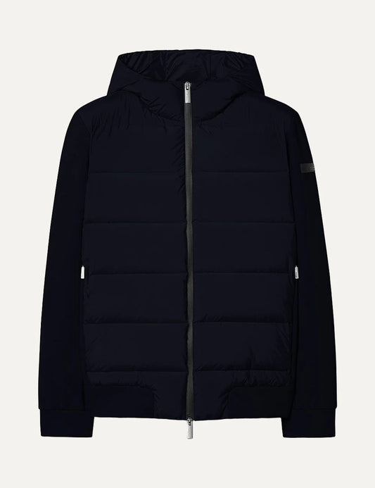 RRD men's dark navy hybrid down hooded jacket