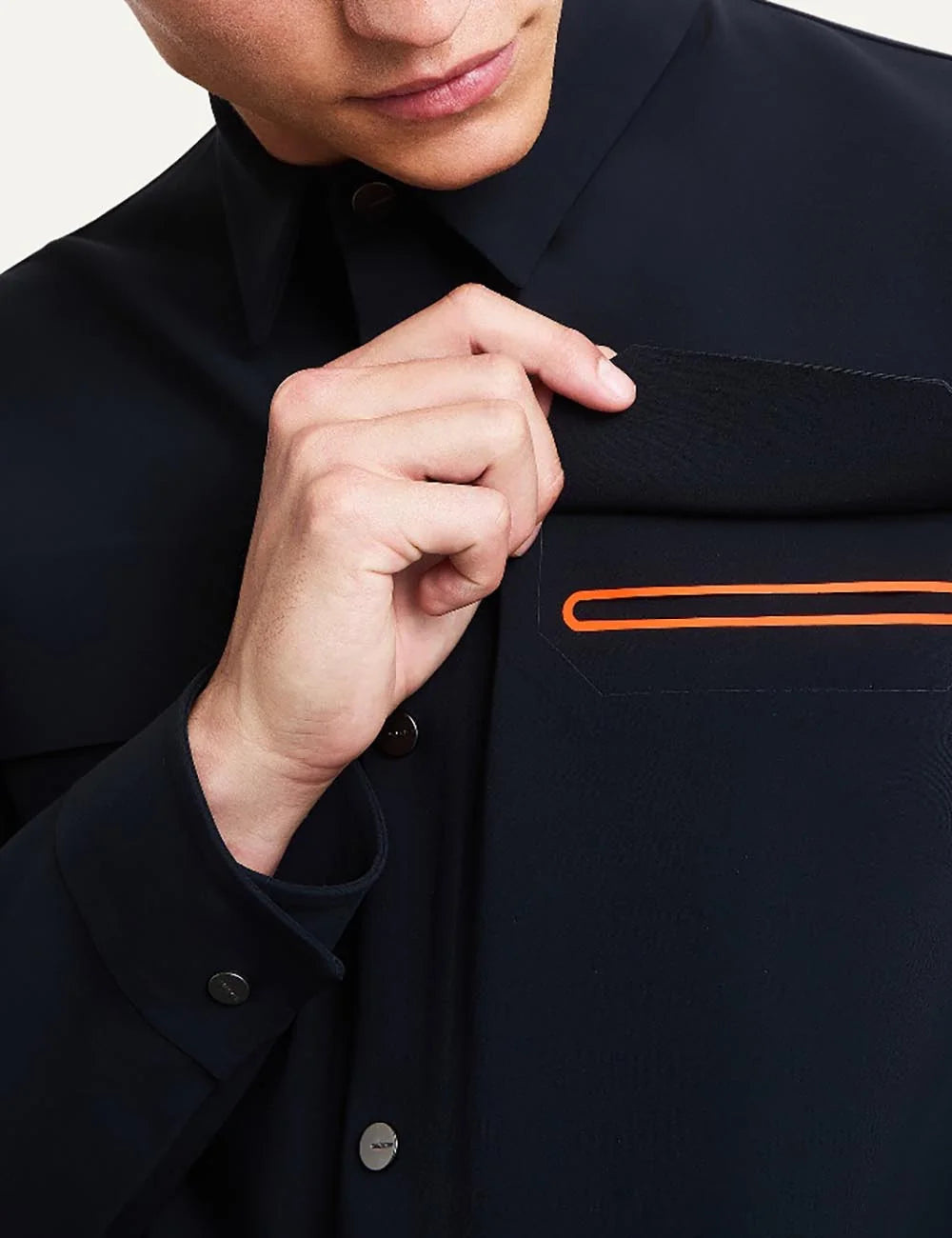 RRD men's dark navy SURFLEX technical overshirt with chest pockets detail